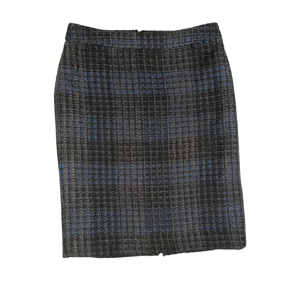 Ann Taylor Tweed Pencil Skirt 4 Women Blue Grey Wool Blend Textured